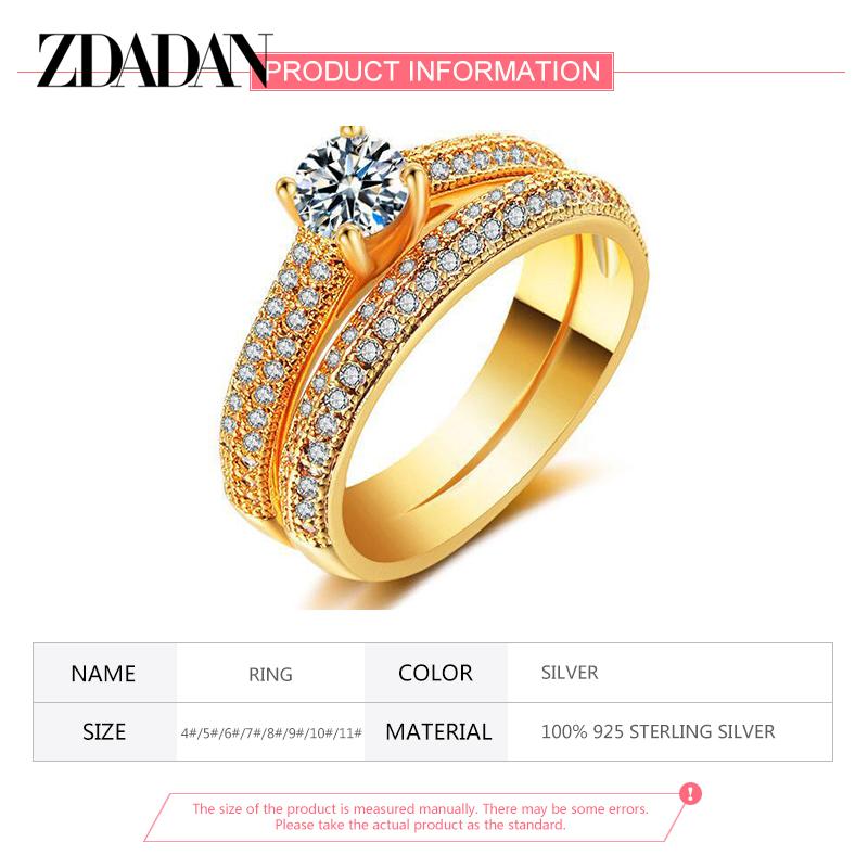 ZDADAN 925 Silver Double Zircon Rings For Women Fashion Wedding Engagement Jewelry Gift