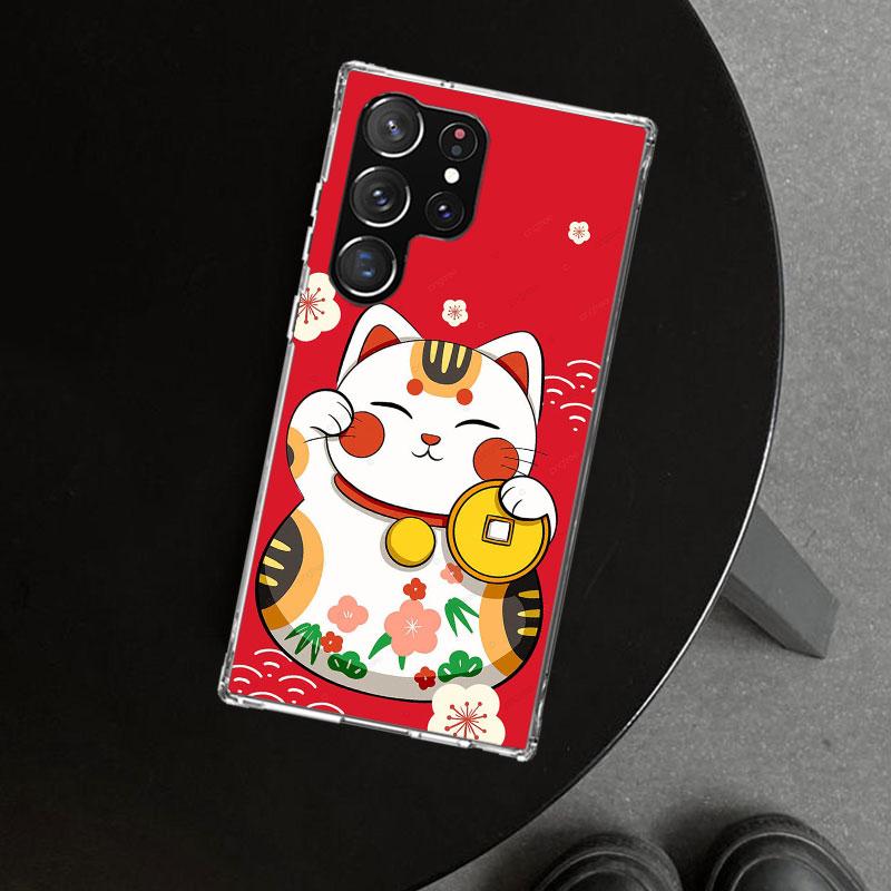 Lucky Cat Maneki Neko Japanese Phone Case Cover for Samsung Galaxy S26 S25 Edge S24 S23 Ultra S22 Plus S21 FE S20 + Art Customiz