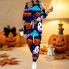 Women Halloween Print Two Piece Outfit, Long Sleeve Crew Neck Top & Drawstring Jogger Pants Casual Tracksuit for Spring Autumn