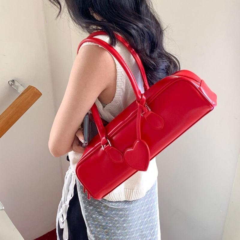 JIAERDI Vintage Red Shoulder Bags Purse Women Fairycore Aesthetic Heart Pu Leather Y2k Underarm Bag Ladies Harajuku Handbag Chic