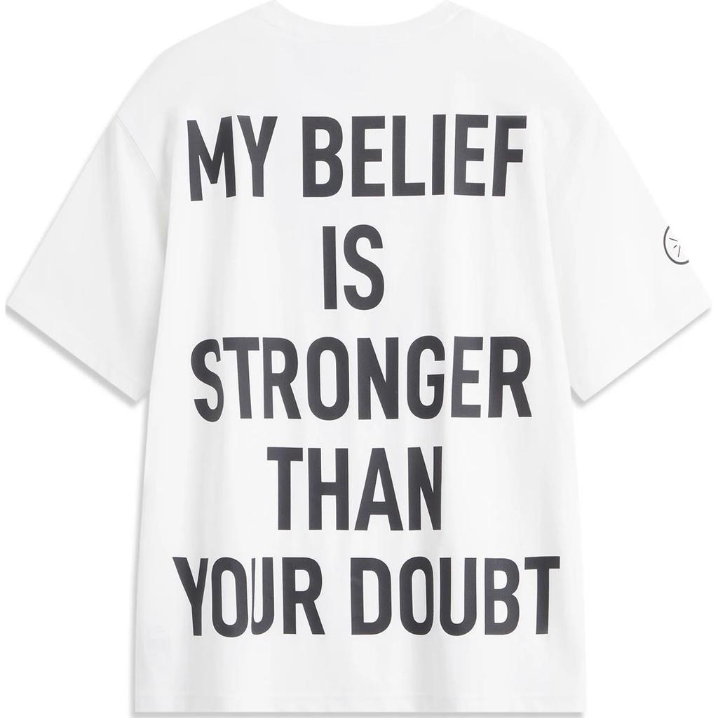 Li-Ning Wade Series Printed Letter Crew Neck Comfortable Breathable Short Sleeve T-Shirt Men Tops Standard-White AHSU163-8