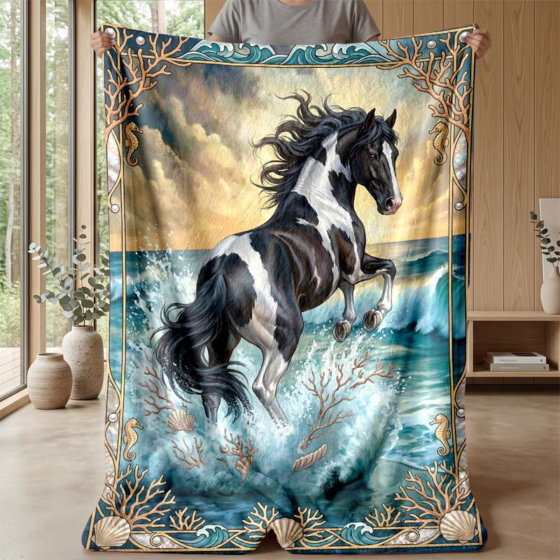 Ocean Horse Adventure 1 Theme blanket Lightweight Warm Flannel Blanket Decorative Throw Blanket for Home Decoration