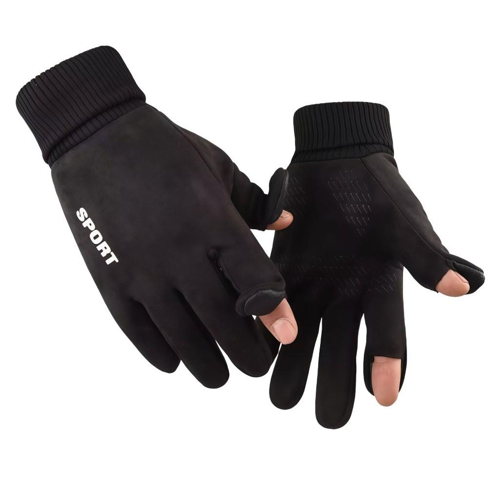 1 Pair Faux Suede Winter Warm Gloves Full Fingers Driving Gloves Outdoor Mittens Outdoor Sports