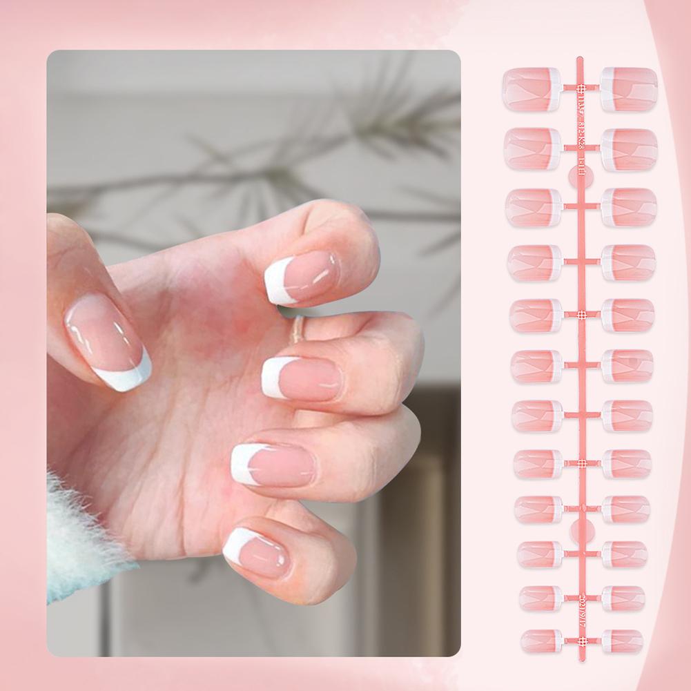 New French Style Fake Nails With White Edges And Pink Patches Wearing Nail Minimalist Nail High Q3V2