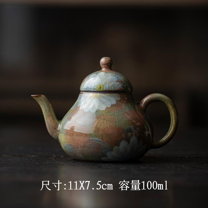 Cracked Glaze Hand-painted Persimmon Tea Pot Japanese Style Handmade Teapot Handmade Pot Tea Soaking Kettle Cafes Gifts 110ml