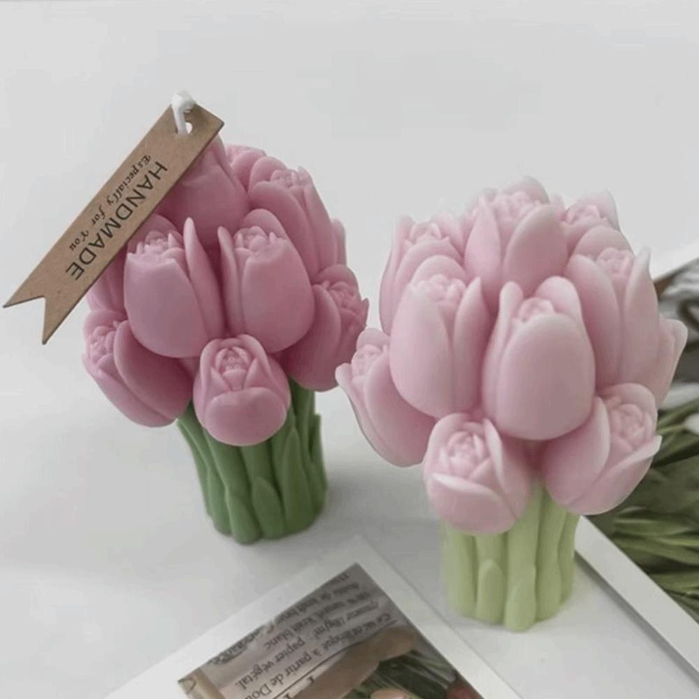 Flexible Silicone Tulip Bouquet Candle Molds DIY Handmade Soap Making Mold  Kitchen Cooking