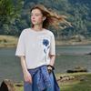 Chuyu Women's Cotton Blend Denim Patch Embroidered T-Shirt