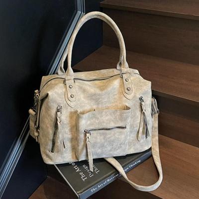 Vintage Damska Torebka PU, Prosta Torba Tote, Torba Kurierska o Dużej Pojemności, Modna Torebka Codzienna o Dużej Pojemności, Styl Vintage