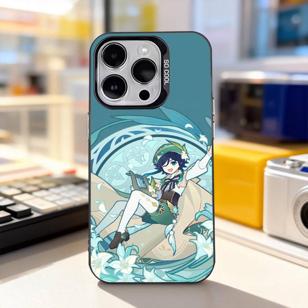 

G-Genshin Impact Venti Cute Phone Case For iPhone 17,16,15,14,13,12,11,Pro,XS,Max,Plus,Mini,SE4,E Black Matte Shockproof Cover iPhone17promax