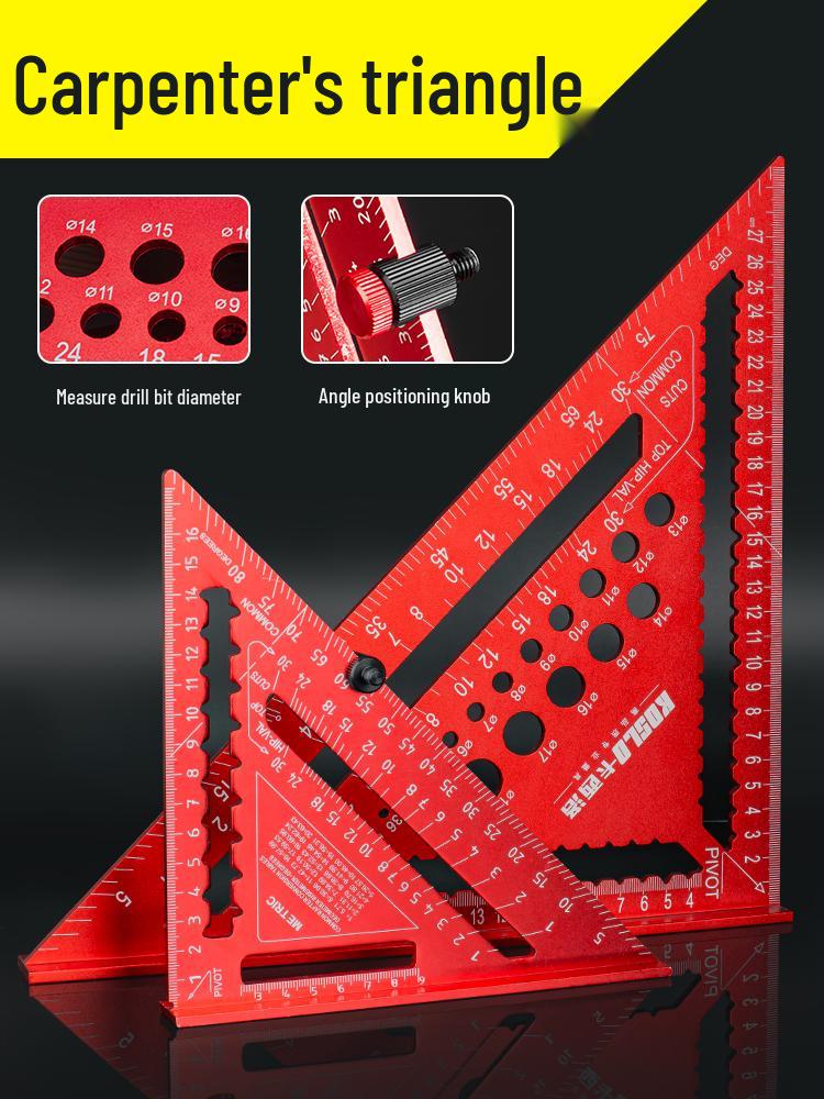 Industrial-Grade Aluminum Alloy Multifunctional Triangle Ruler - Thickened, High-Precision 90° Woodworking Measuring Gauge Automatic Woodworking Writing Pencil