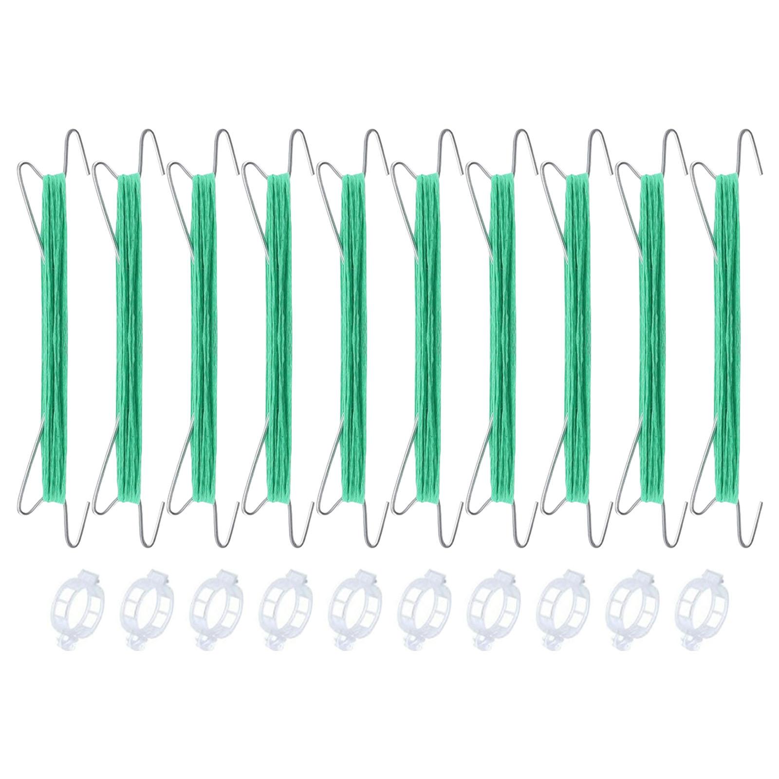 

10 шт. Крюк для томатных растений из оцинкованной стали с 10 зажимами и 10-метровой веревкой для поддержки лозы, садовые аксессуары для лазания