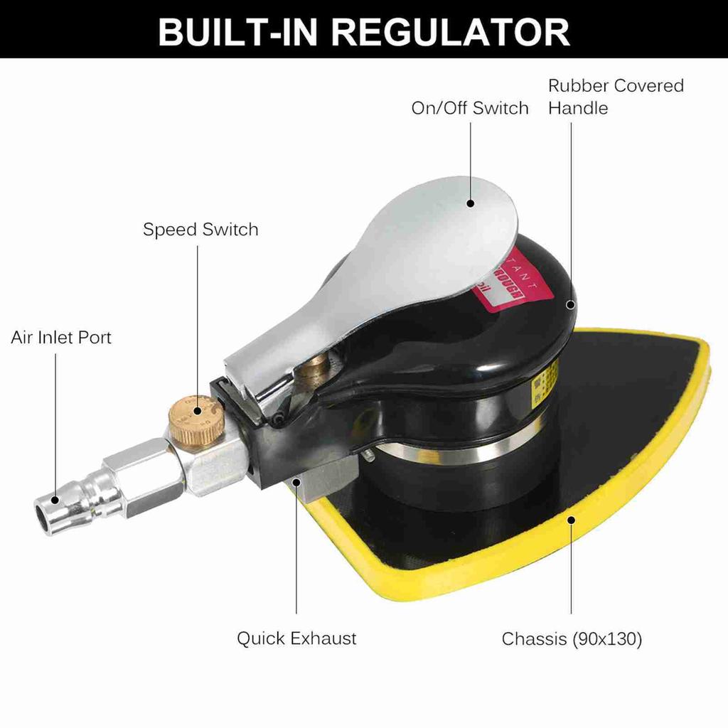 Low Noise Small Detail Pneumatic Sander Mouse Detail Sander Compact Air Sander Pneumatic Sander with Comfortable Rubber Handle