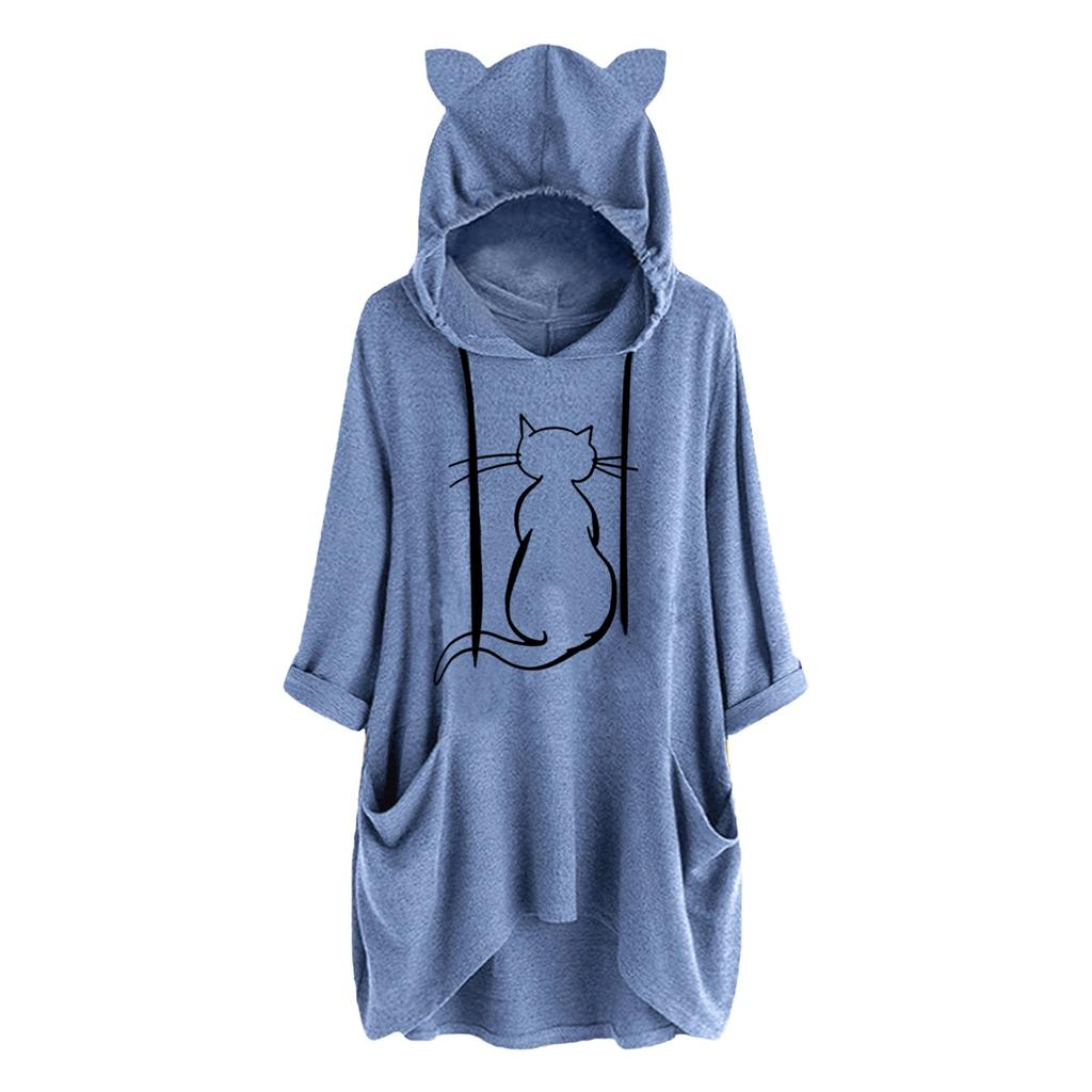 Women Christmas Casual  Print Hooded Long Sleeve Pocket Shirt Top