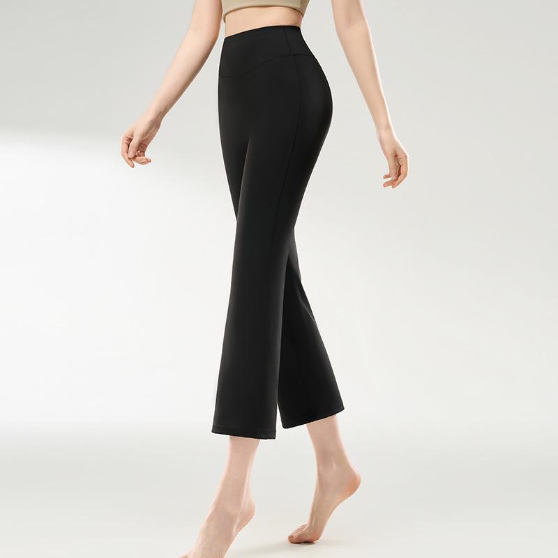 

High-Waisted Micro-Flare Yoga Pants for Women, Summer Outerwear, Slimming Fit, Straight-Leg, Ideal for Short Stature, Fitness Wear M [80-100 lbs]