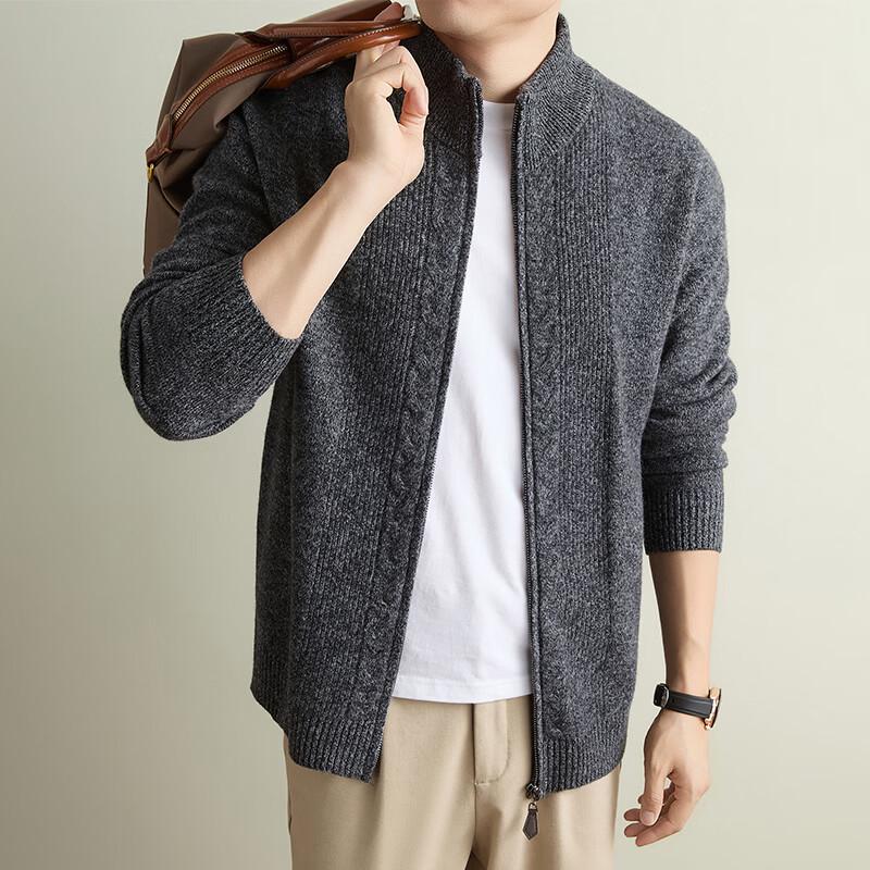 FAPAI Men's Premium Wool Blend Stand-Collar Cardigan