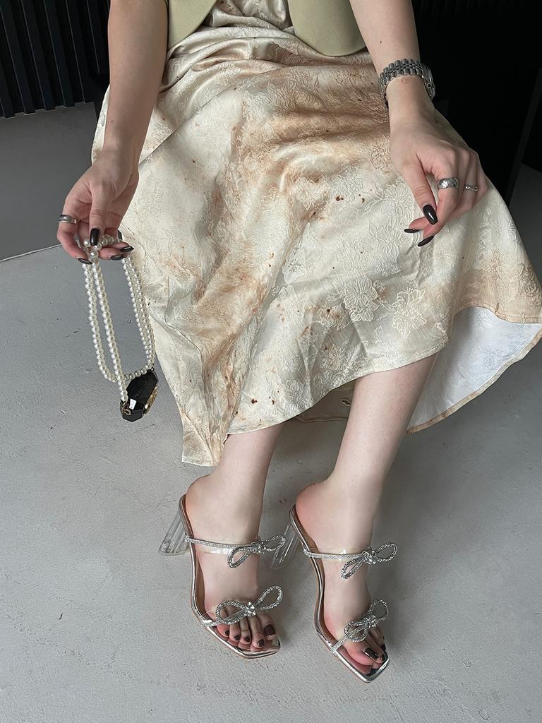 fashion Silver Women Slides Slippers 2024 New Arrivals Party Pumps Thick High Heels Dress Shoes Woman Size 35-41 Transparent Slides