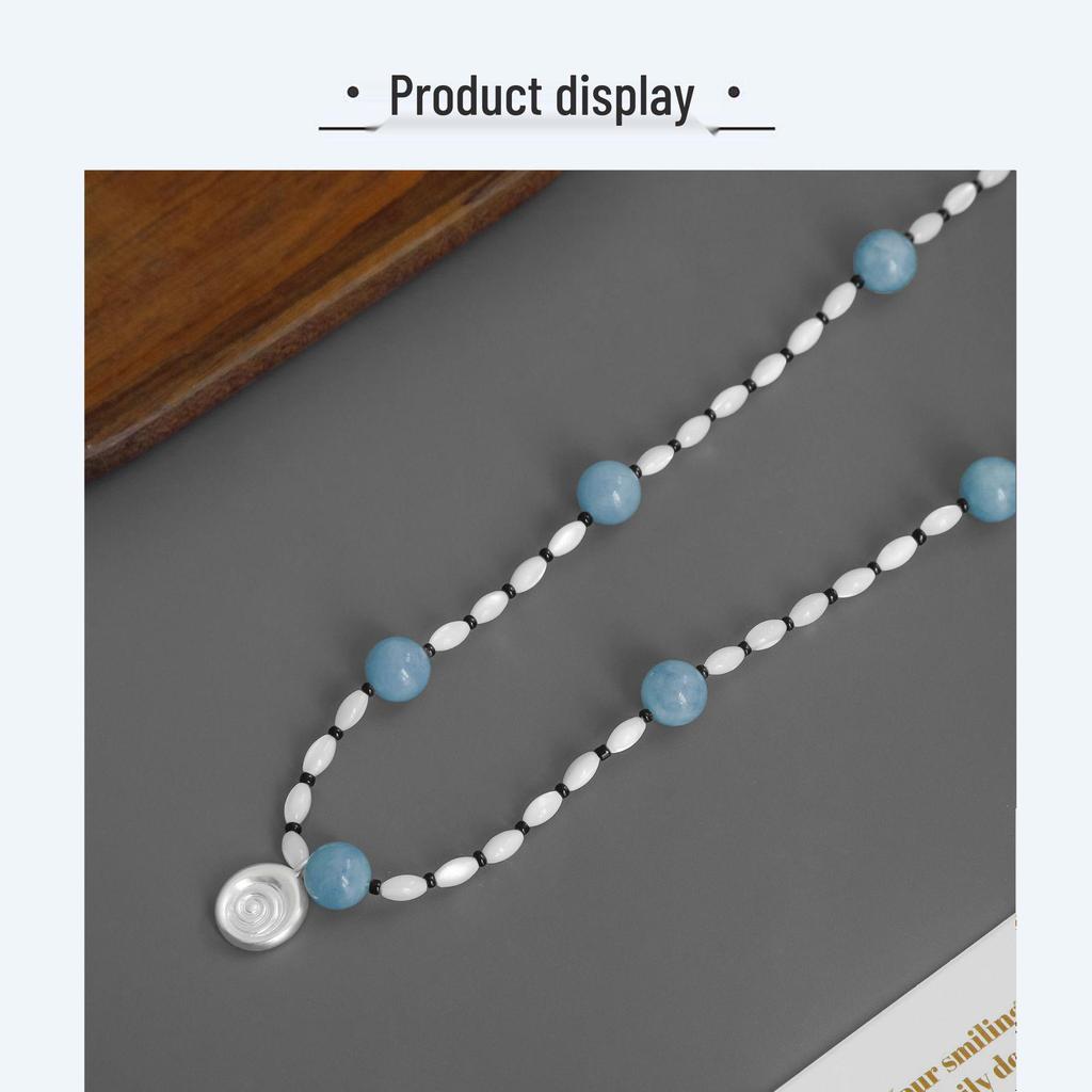 MONS Blue Aventurine Shell Beaded Necklace: Versatile, Light Luxury Beach Style for Vacations