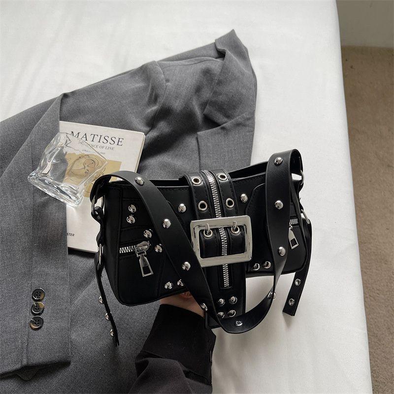 Yogodlns Borse a Spalla da Donna in PU Stile Punk con Borchie Moda Retro Y2k Stampa Leopardo Borsa Sottobraccio da Donna Design Raffinato con Cintura Borse Cool per Ragazze