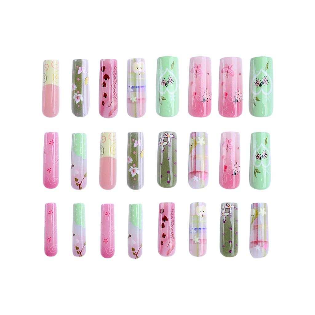 Artificial Nails with Flower Design 24 Pieces Resin Material for Asian and European Women