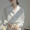 Spring and Autumn  Textured Muscle Lapel Shirt Female Long-sleeved Loose Casual Design Sense Niche Shirt