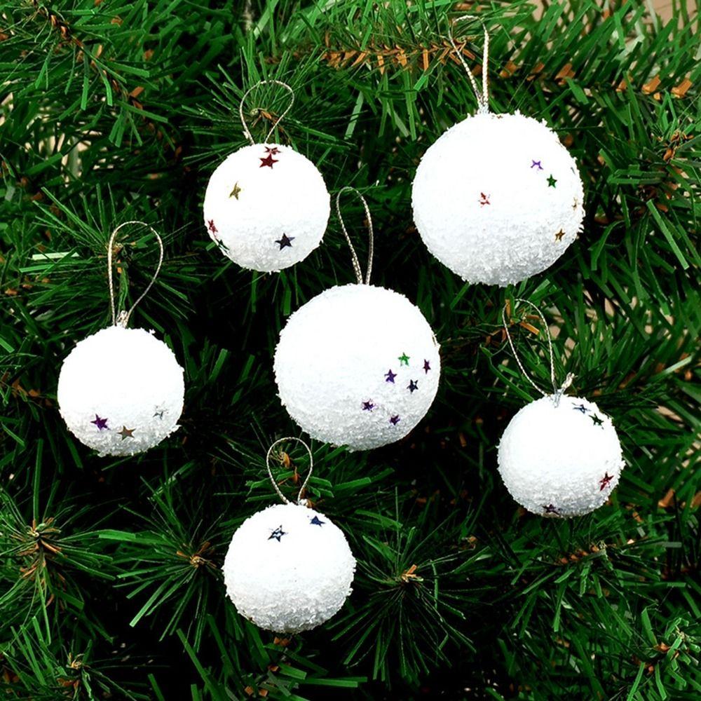 

6Pcs Hanging Xmas Ball Snowbal 3.2/4.2/5.2/6.2/7.2cm Christmas Snowball Ornaments Home