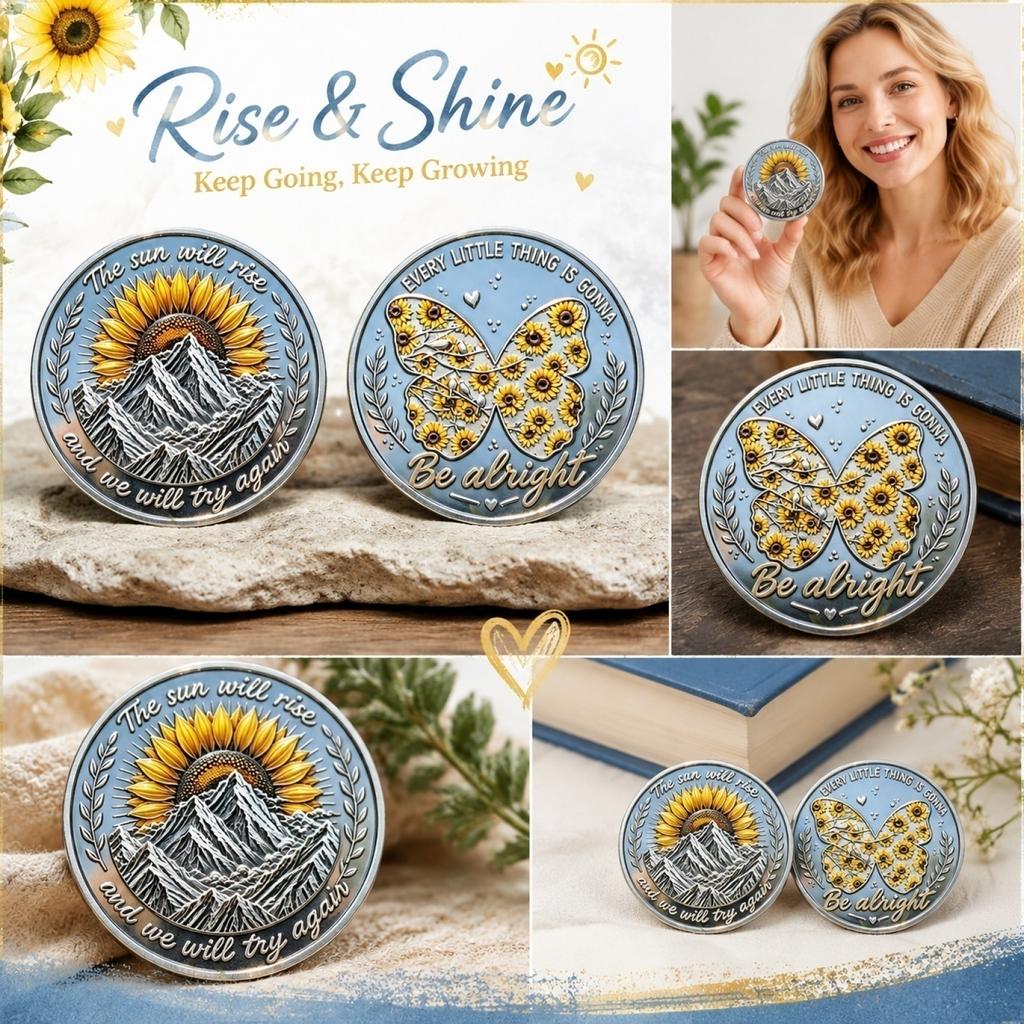 Sunflower Coin Commemorative And With Butterfly Design Inspirational Quote Collectible Metal Token 4cm Diameter Limited Edition Souvenir