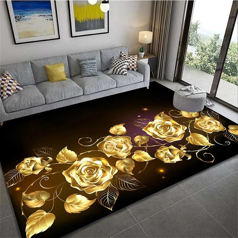 Romantic 3D Floral Pattern Carpet Home Bedroom Floor Decor Big Size Mat Non-slip Coffee Table Area Rug Bathroom Washable Doormat