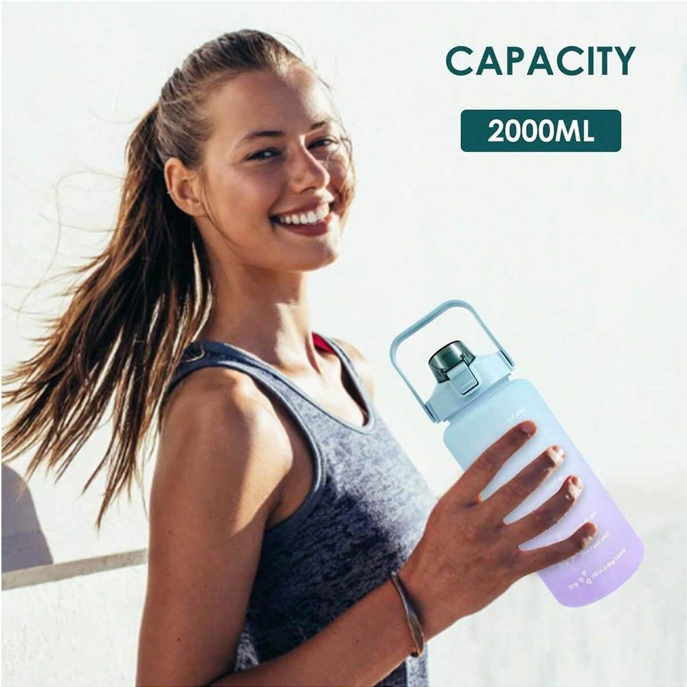 2L Wasserflasche Motivierende Wasserflasche mit Zeit- und Kapazitätsmarkierung BPA-frei Sportwasserbecher Fitnessstudio Laufen Übung