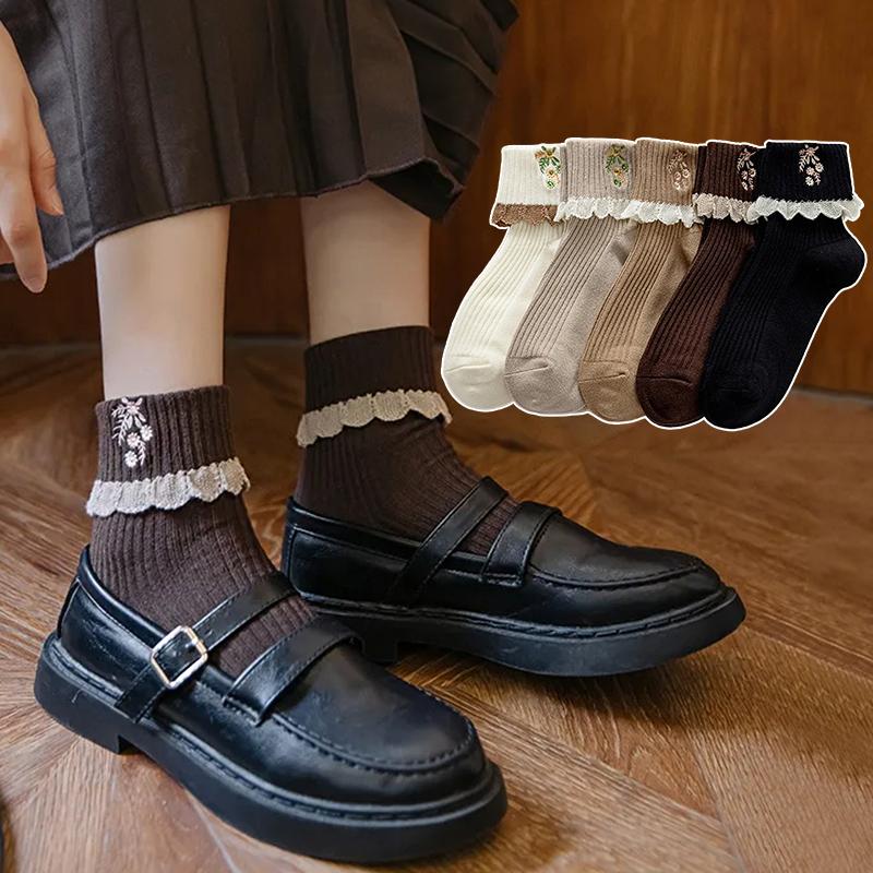 New Women's Lace Lace Socks Cute Middle Socks Flower Embroidered Fashion Socks Japanese Style Small Fresh