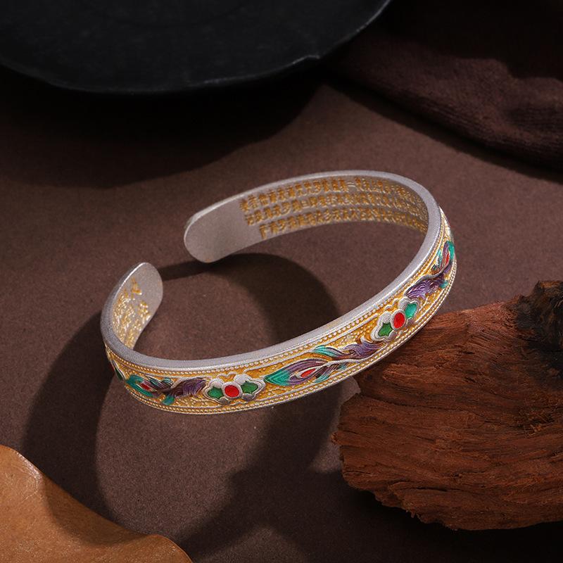 Beautiful and colorful! Phoenix feather enamel gold-painted bracelet is luxurious and elegant, blooming oriental dream, interpreting ancient rhyme