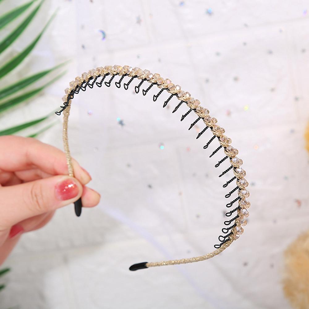 Handmade Korean Women Girls With Teeth Multicolor Headwear Iron Hair Band Crystal Beaded Headband