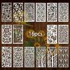 16pcs Reusable Geometric Pattern Stencils White Plastic Drawing Templates for DIY Furniture Canvas Tile Wall Floor Glass Window