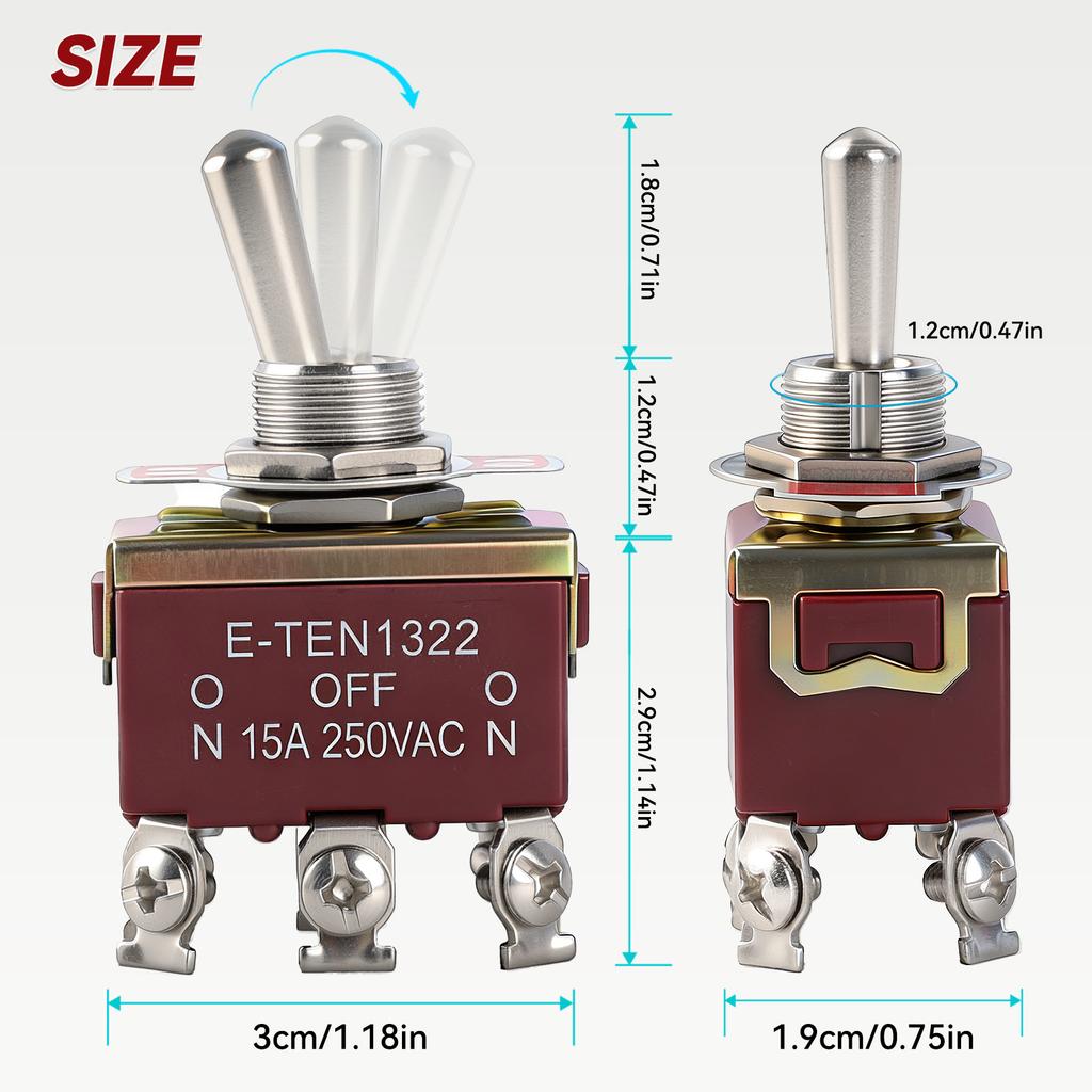 5x Rocker Toggle Flick Switch ON/OFF/ON 15A/250V 20A/125V DPDT Waterproof Heavy Duty Momentary Toggle Switch For Cars Boats etc
