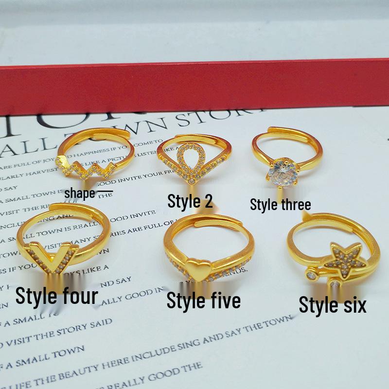 

Vietnam Sand Gold Inlaid Diamond Women s Open Ring, Gold-Plated Brass, Fashionable Temperament Jewelry Style 2