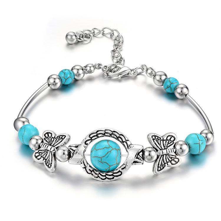 Bohemian Turquoise Ethnic Bracelet with Cross, Starfish, and Turtle Charms
