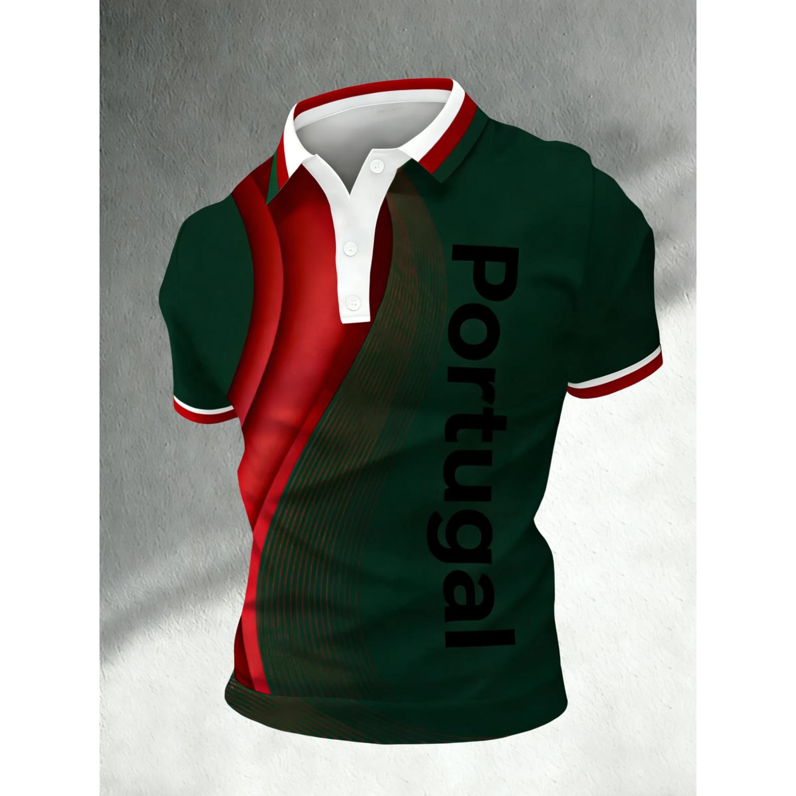 Men s Classic Football Polo Shirt Portugal Inspired Design Short Sleeve Casual Sportswear Lightweight Breathable Fabric XXXXXXL чёрный