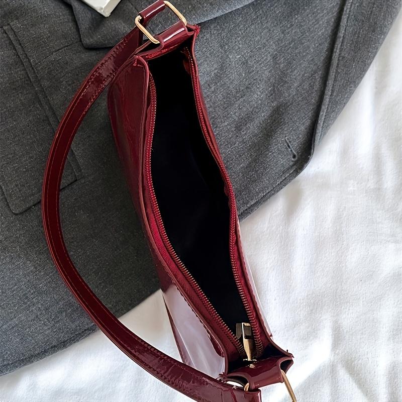 Vintage-Inspired Red Women'S Handbag - Lightweight & Durable Synthetic with Zipper Closure, Fixed & Wrist Strap, Minimalist Glossy Finish