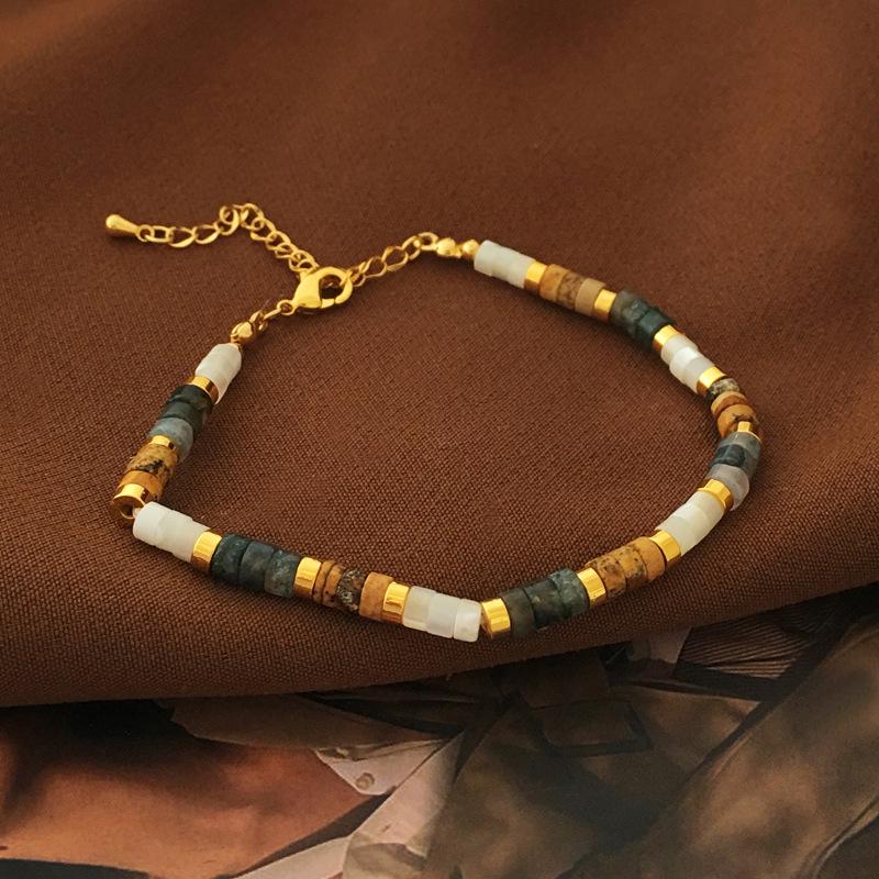 

Китайское ретро ожерелье из натурального камня с бусинами и браслет в стиле легкой роскоши, набор украшений