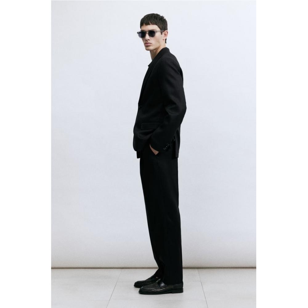 H M Linen Blend Suit Pants Regular Fit Black