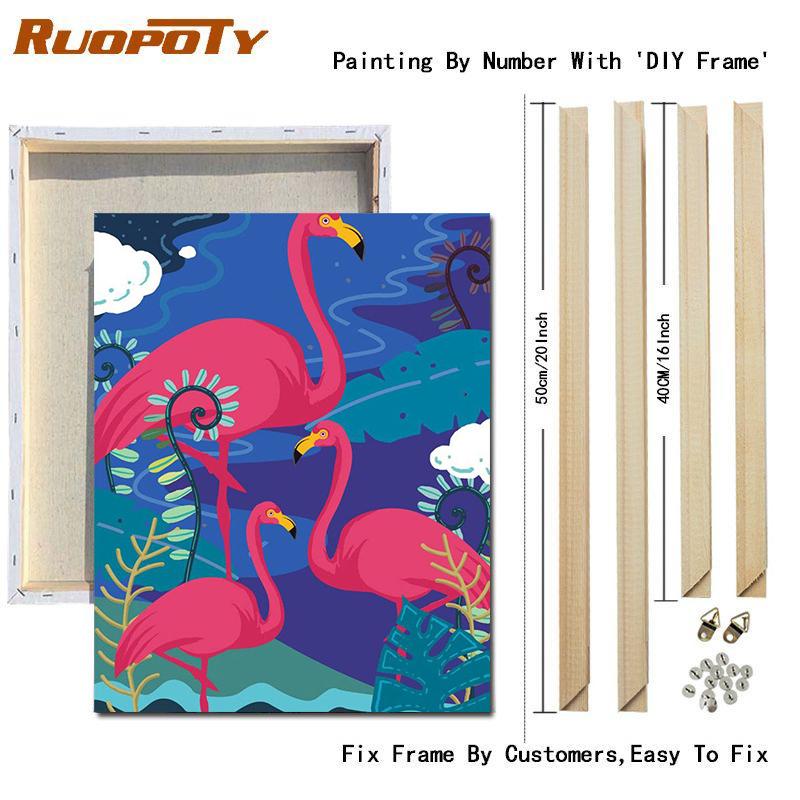 RUOPOTY Acrylic Painting By Numbers Flamingo Animals Paint On Canvas Coloring By Numbers Gift Home Decor Wall Room