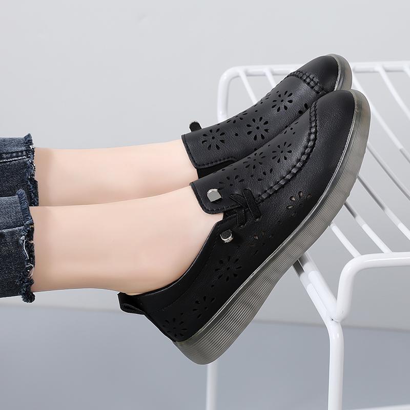 35-41 Women's Large Breathable Fashion Flat Leather Shoes with Hollow Out Shoes White Shoes Lefu Shoes