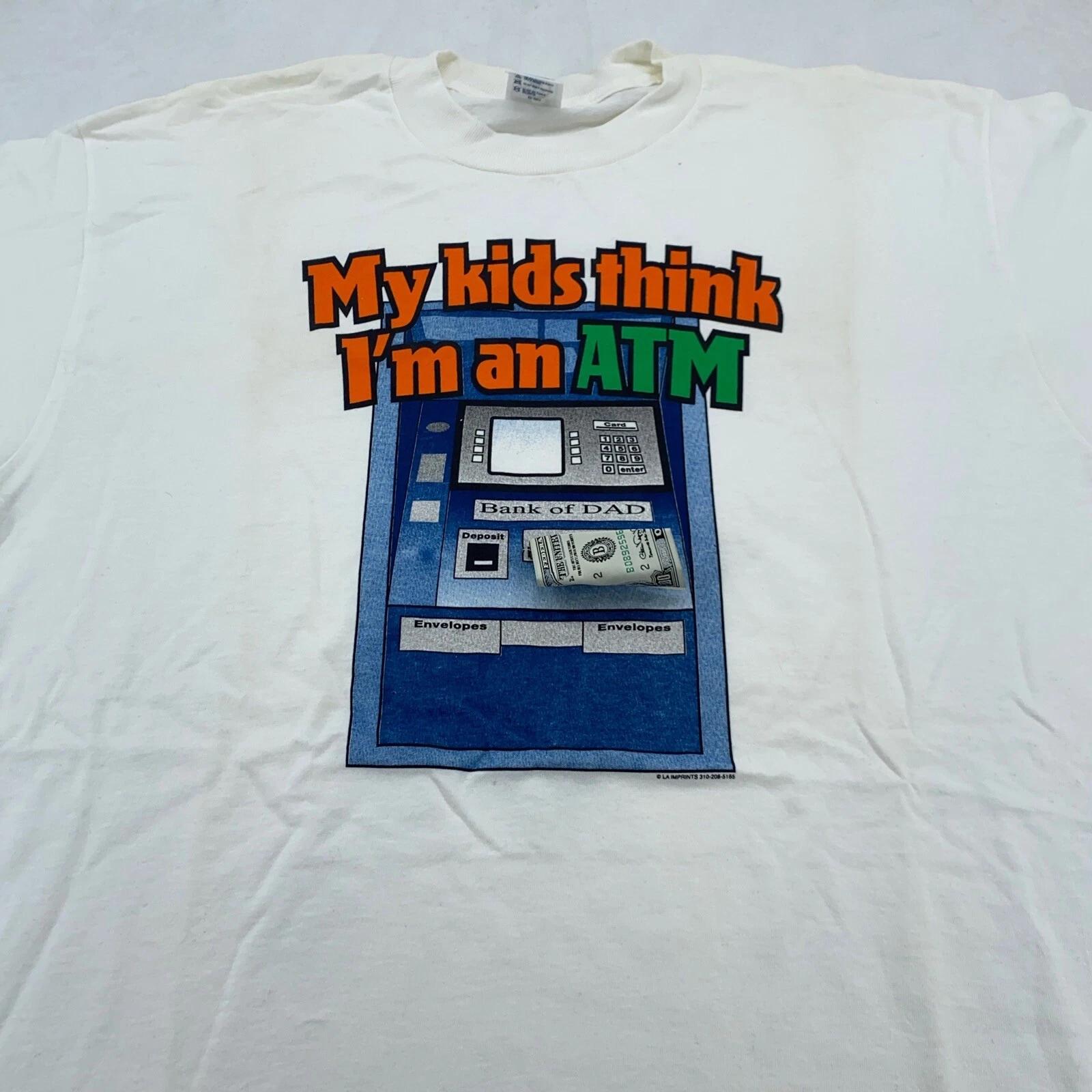 

3D MONEY Vtg 90s MY KIDS THINK I M AN ATM DAD T-Shirt XL funny joke costume S