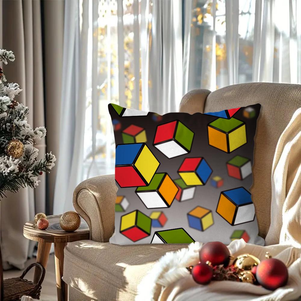 Rubiks Cube Pillow Case Square Pillow Bedroom Sofa Leisure Comfort Cushion Car Living Room Home Decoration 40X40