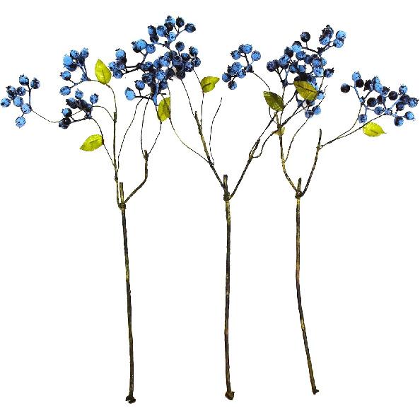 18 Inch Artificial Blueberry Fruits Branches Fake Berries Blue Decorative for Wedding DIY Garland and Holiday Ornaments Pack of 3 Blue
