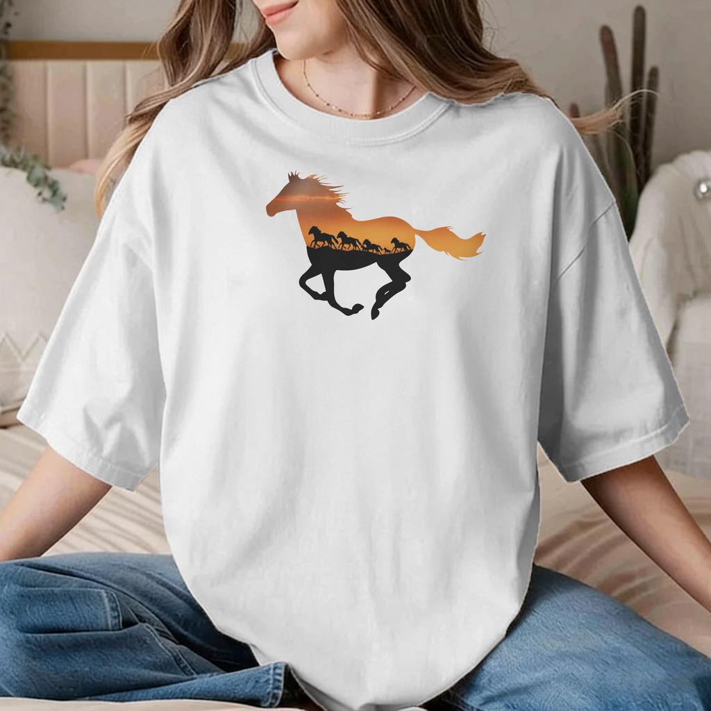 Animal Horse TShirts for Unisex Unisex Equestrian Race Racing Pure Cotton Tee Shirt Crewneck Short Sleeve T Shirt Unique Clothes