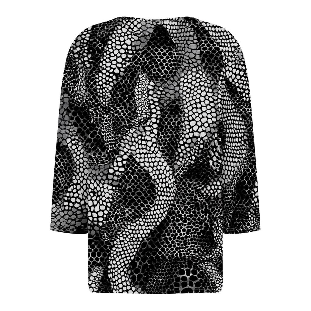 Women's T Shirt Tee Print Button  3/4 SleeveDaily Weekend Fashion Basic V- Neck Regular Top