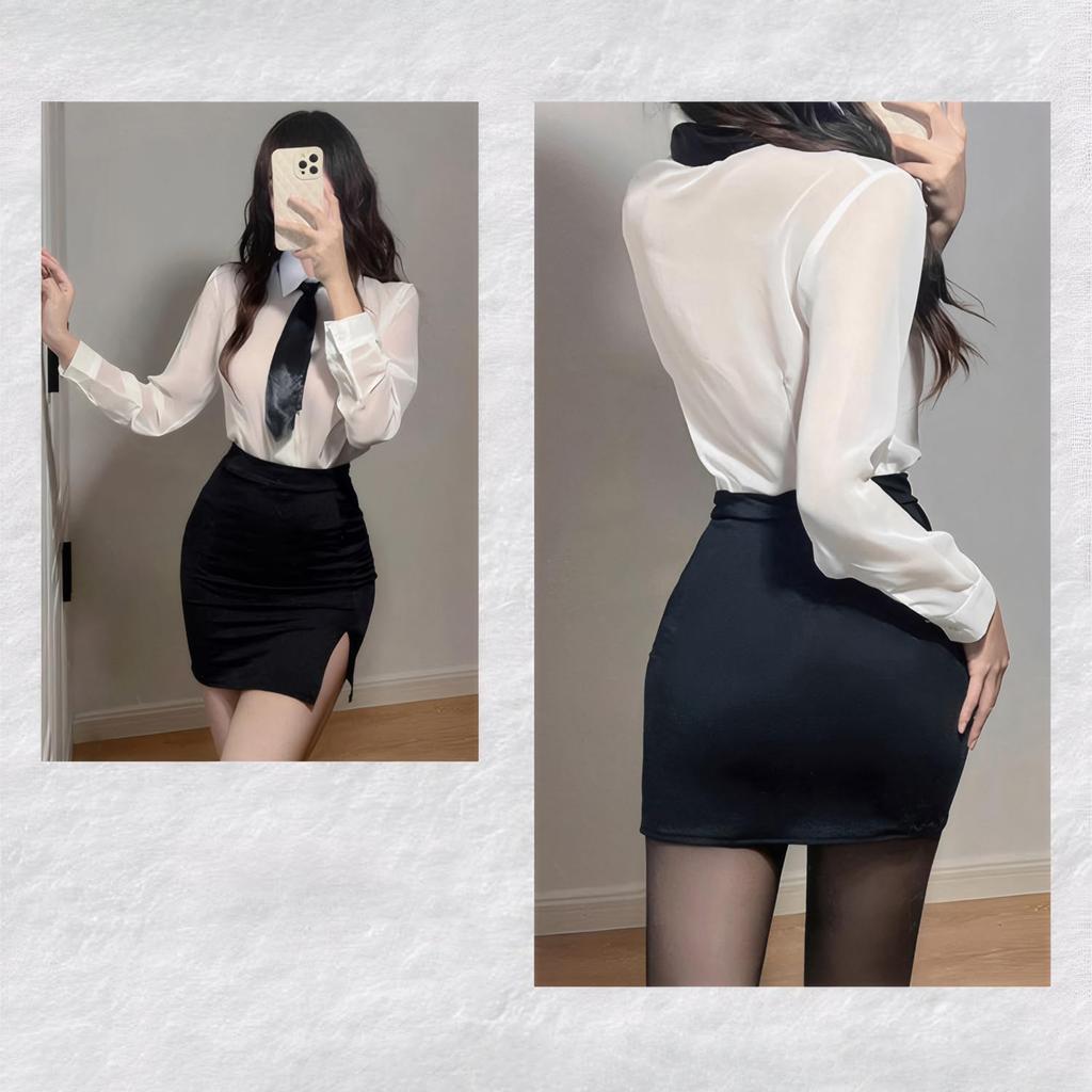 OL Secretary Cosplay Sexy Erotic Extreme Female Teacher Teacher Costume Suit Mini Skirt Ladies Temptation Costume 5 Piece Set [Sexyhot] See-Through