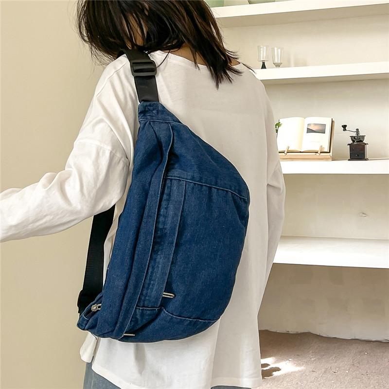 Borsa da vita in denim rétro da donna, zainetto stile college, marsupio casual, borsa a tracolla crossbody unisex ad alta capacità e borsa da cintura
