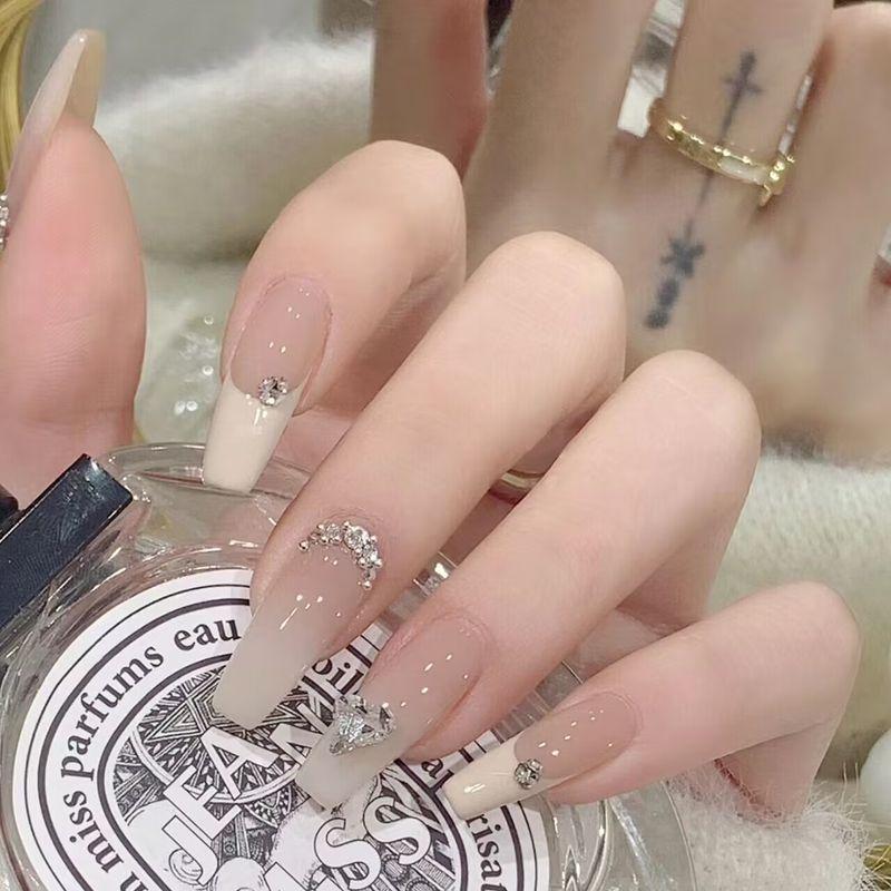 

2025 New Arrival Wear Nail Summer White Nail Stickers Nail Patch Nail Beauty Piece Removable Nail Tip Finished Product M335 pure desire French [Long]]