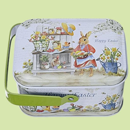 Candy Box Cartoon Rabbit Pattern Good Sealing with Handle Vintage Multi-functional Gift Giving Portable Easter Cookie Gift Tins for Holiday